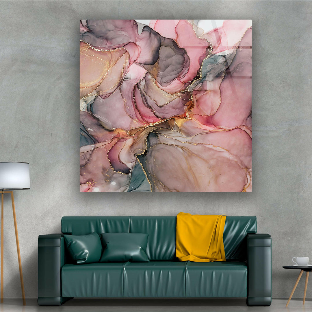 Pink Alcohol Ink Gray Marble Glass Wall Art