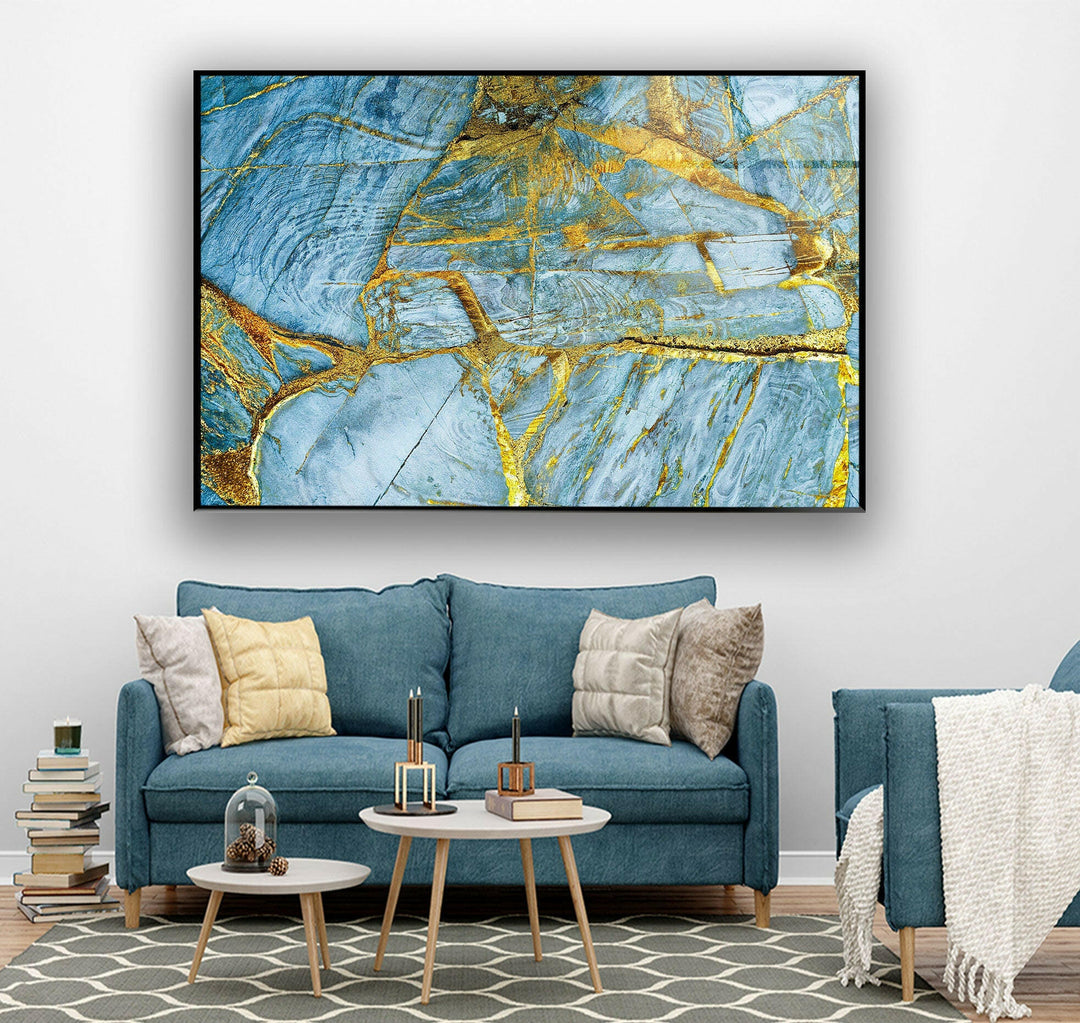 Blue Abstract Marble Art Tempered Glass Wall Art - MyPhotoStation