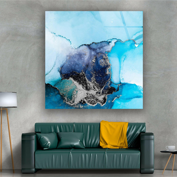 Blue with Silver Alcohol ink Beautiful Abstract Glass Artwork Pieces