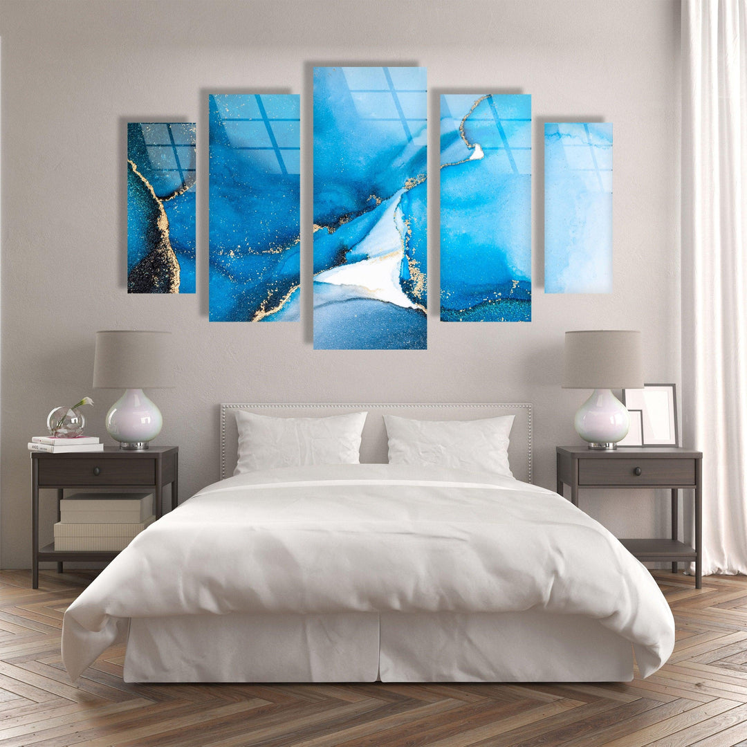 Blue Marbled Alcohol Ink Abstract Glass Wall Art, photo print on glass, prints on glass wall art