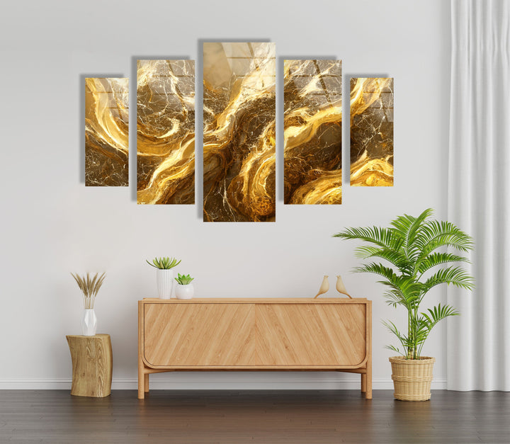 Gold and White Marble Abstract Glass Wall Art, picture on glass wall art, photos printed on glass