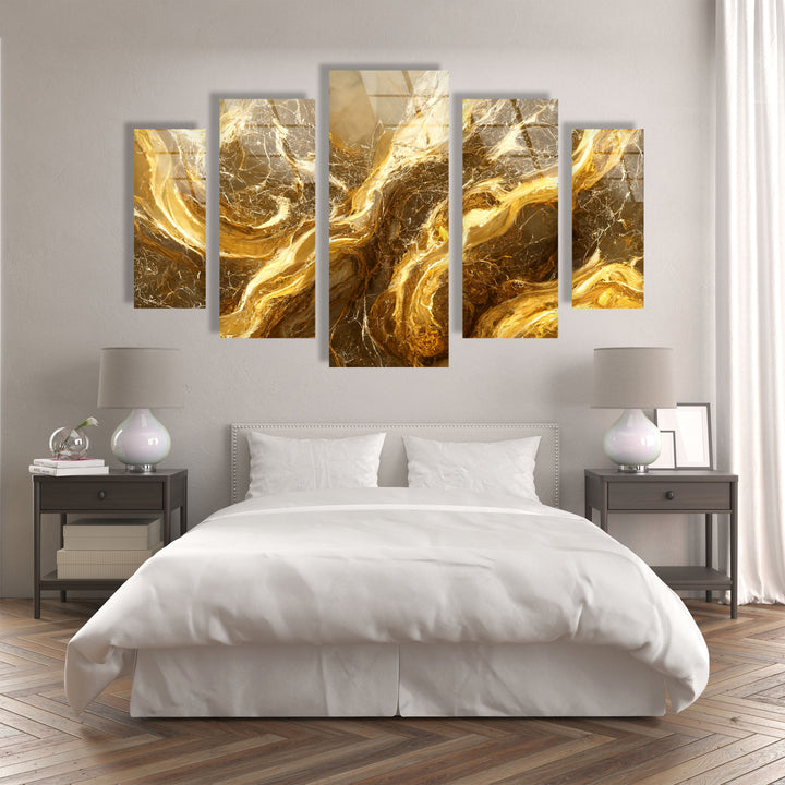 Gold and White Marble Abstract Glass Wall Art, custom glass photo prints, large glass prints