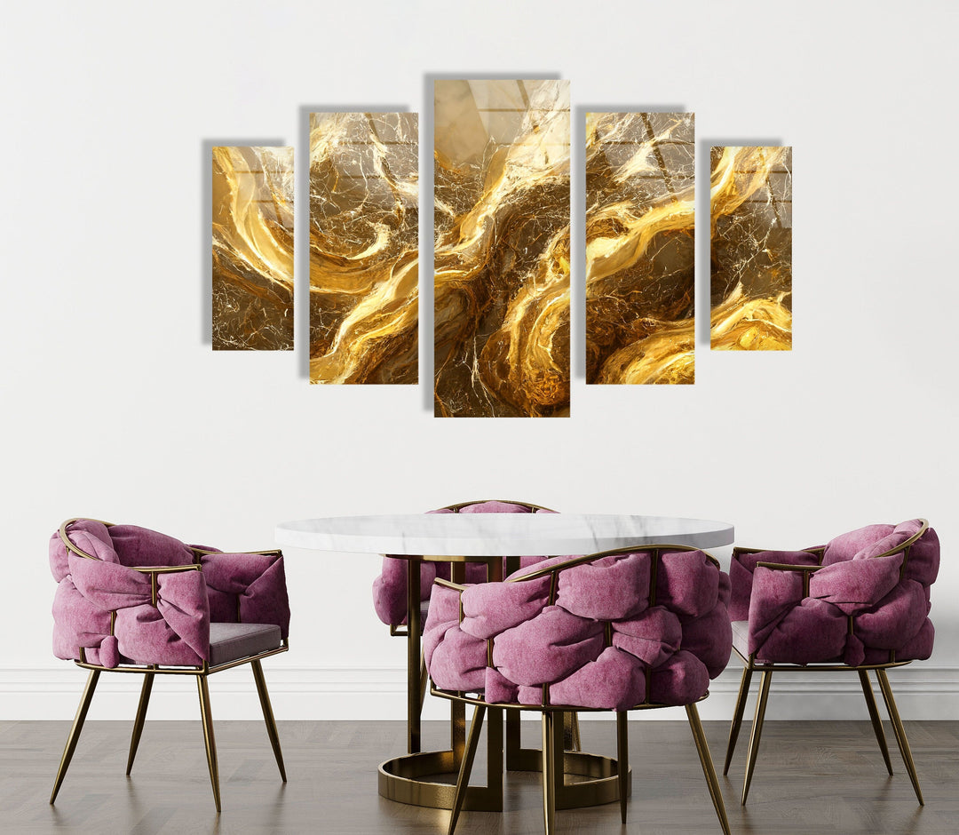 Gold and White Marble Abstract Glass Wall Art, glass wall decor, glass wall art decor