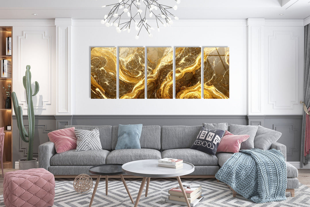 Gold and White Marble Abstract Glass Wall Art, art glass wall art, glass wall art pictures