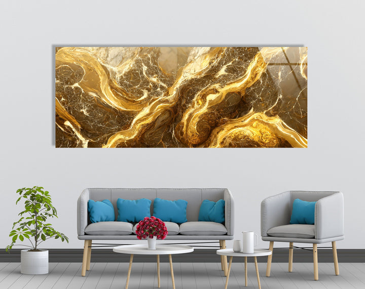 Gold and White Marble Abstract Glass Wall Art, print picture on glass, Tempered Glass Wall Art