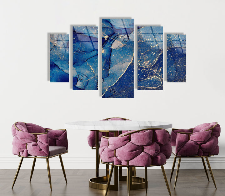 Dark Blue With Gold Shimmer Alcohol Ink Glass Wall Art, print on glass, glass printed photos