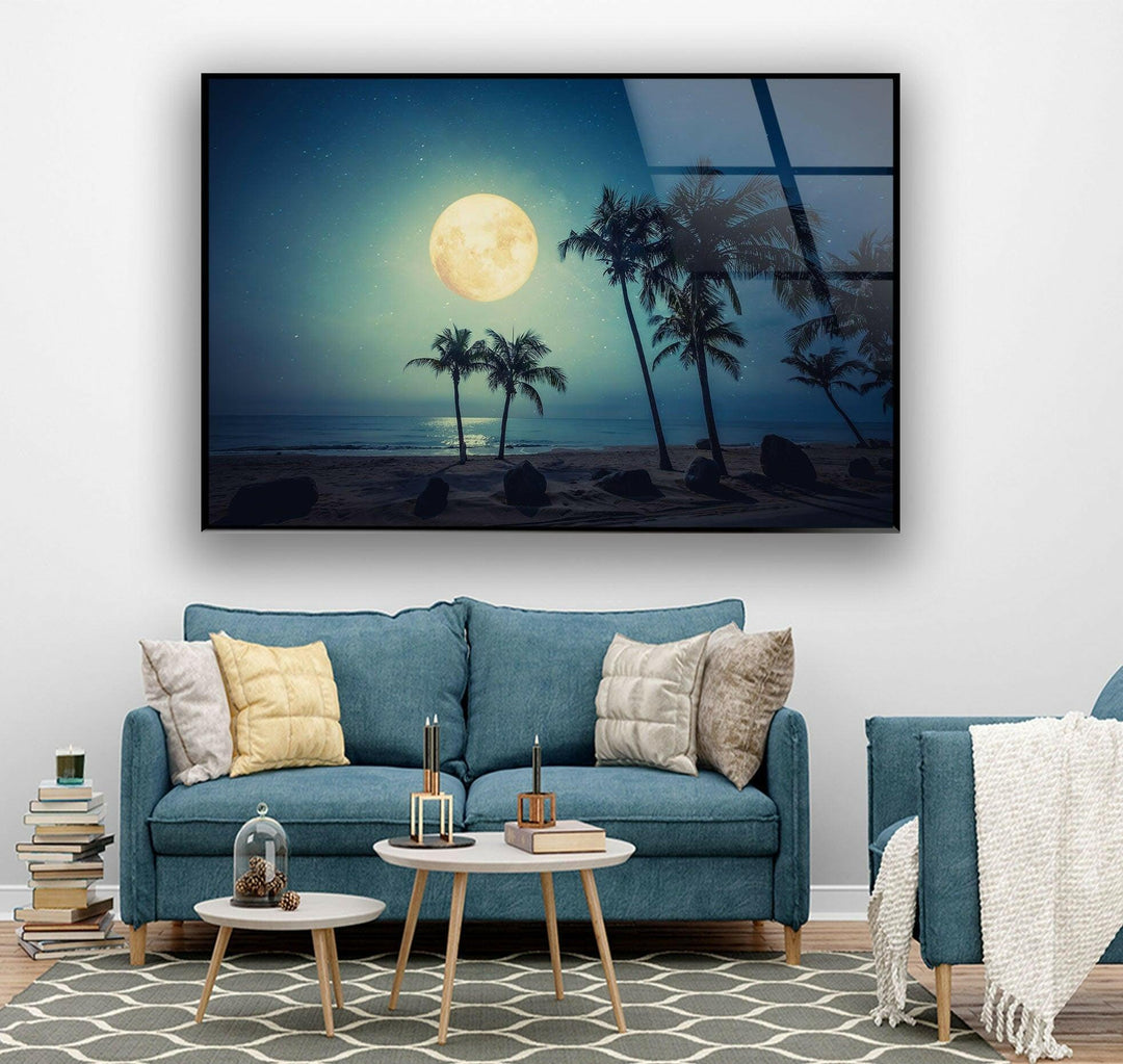 Fantasy Tropical Beach Glass Wall Art photo print on glass, prints on glass wall art