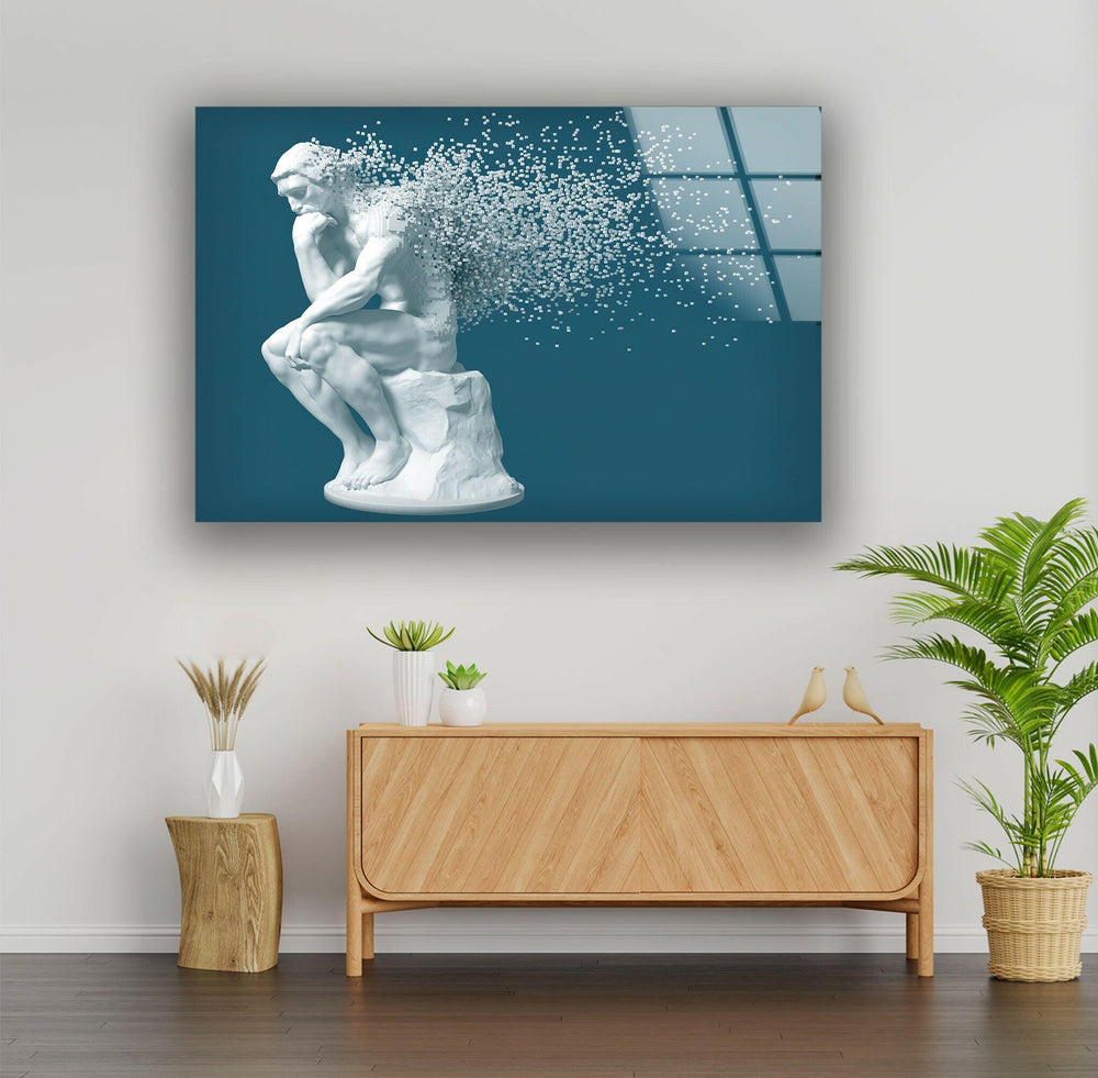 Thinking Man Sculpture Modern Glass Wall Art & Cool Prints