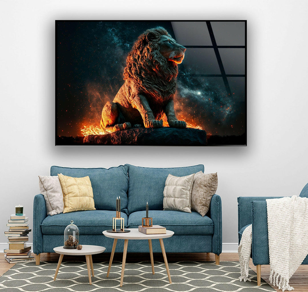 Fire Lion Glass Wall Art custom glass pictures, glass art prints