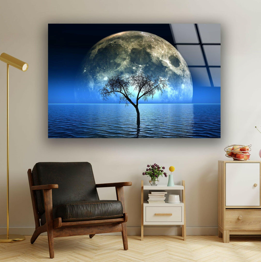 Fantastic Night Moon Glass Wall Art print on glass, glass printed photos