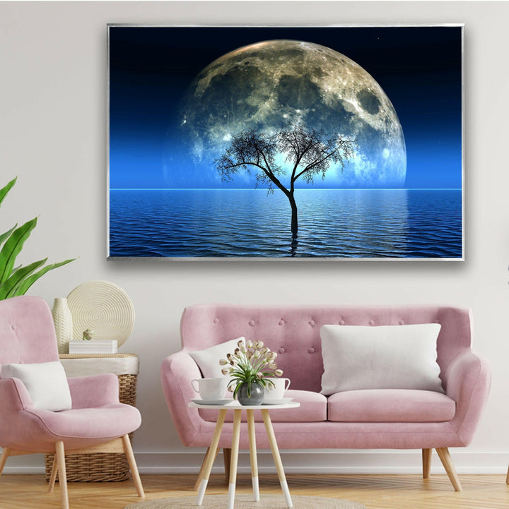 Fantastic Night Moon Glass Wall Art glass art painting, glass art for the Wall