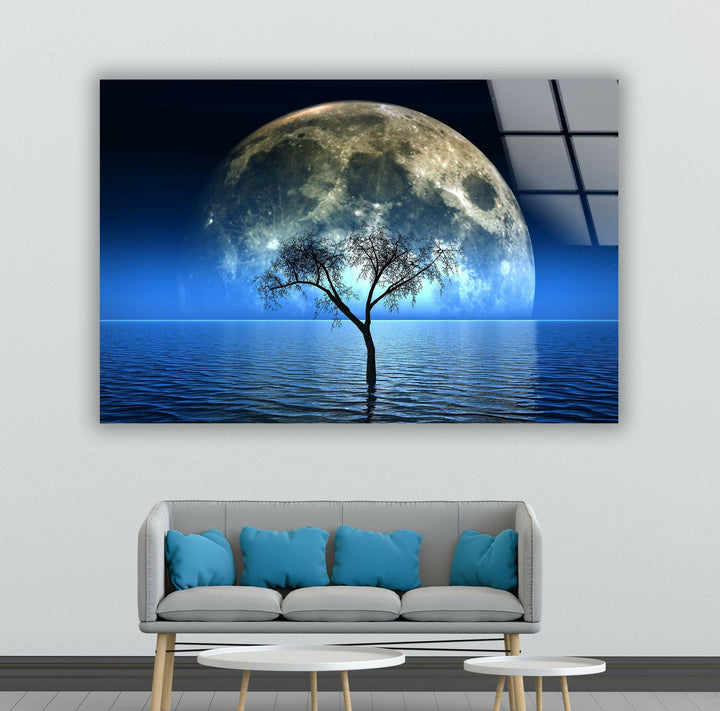 Fantastic Night Moon Glass Wall Art picture on glass wall art, photos printed on glass