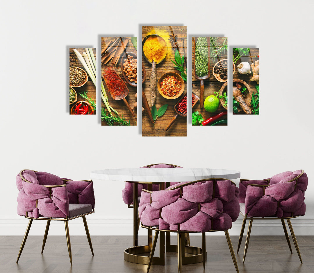 Colorful Herbs & Spices Glass Wall Art, glass image printing, glass prints from photos