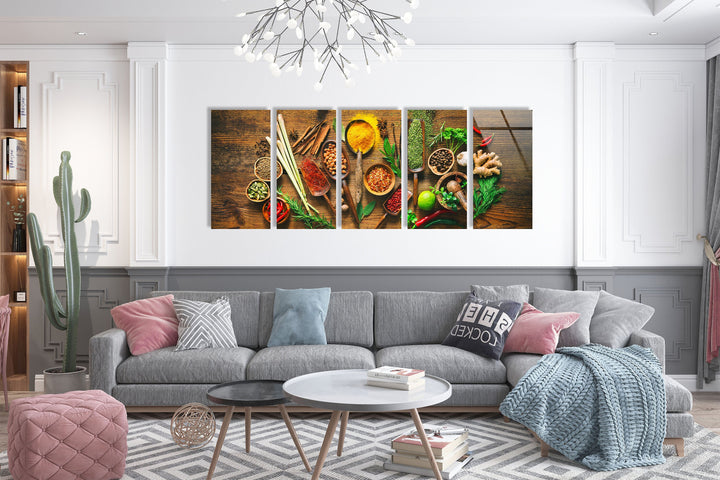 Colorful Herbs & Spices Glass Wall Art, glass pictures for Wall, glass prints wall art