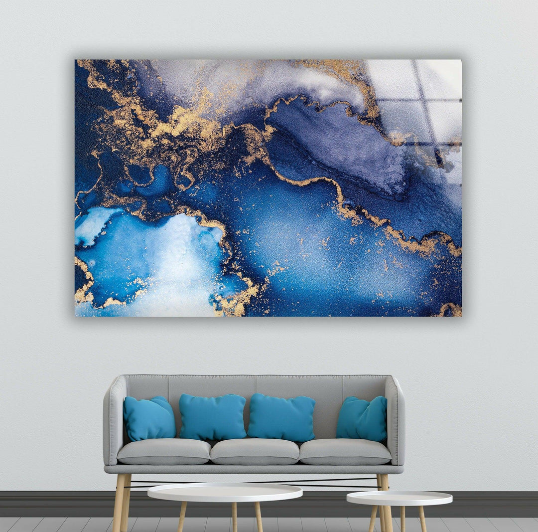 Blue and Gold Alcohol ink Glass Wall Art - We have many types of custom glass pictures and big glass photo prints that you can choose from. You can print photos on glass to make it more unique. Our custom choices make sure that your wall art is truly one of a kind, whether it's abstract glass art, blue glass wall art, or flowers painted on glass. You can get big toughened glass wall art to make a statement, or you can get small suncatchers for your windows to make any room look nicer.