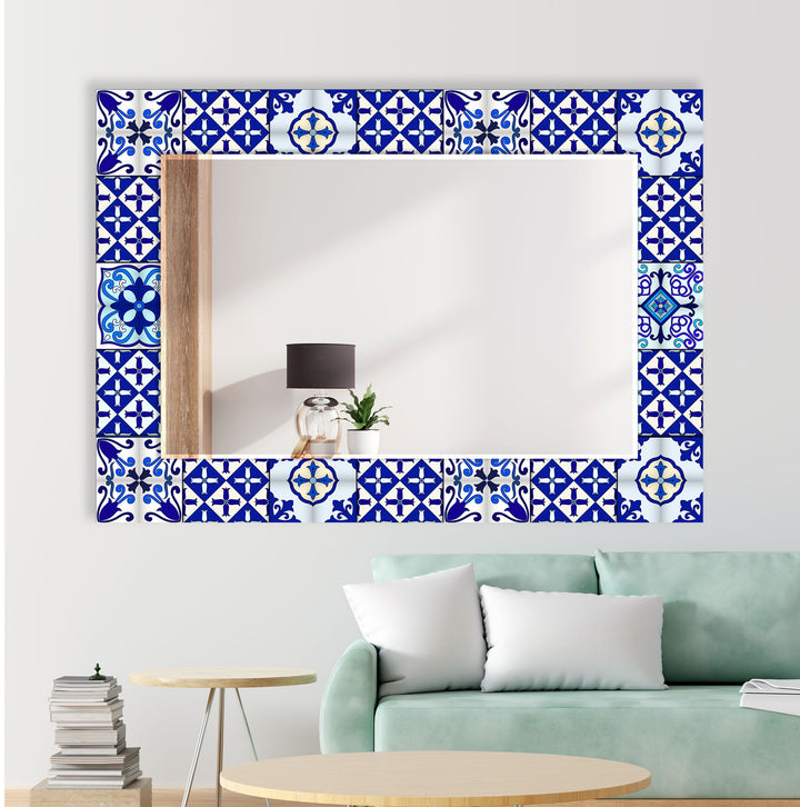 Navy Blue Mosaic Design Wall Mirror Round Wall Mirror
