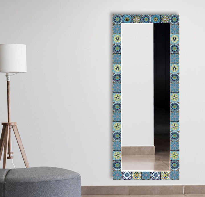 Mosaic Yellow Blue Round Wall Mirror Stained Glass Wall Mirror
