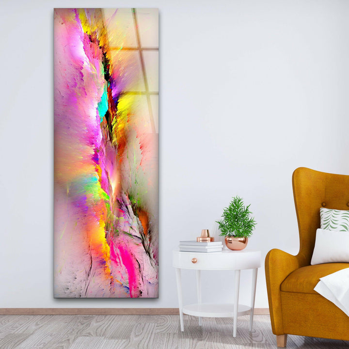 Pink Color Splash Abstract Glass Wall Art, photo print on glass, prints on glass wall art