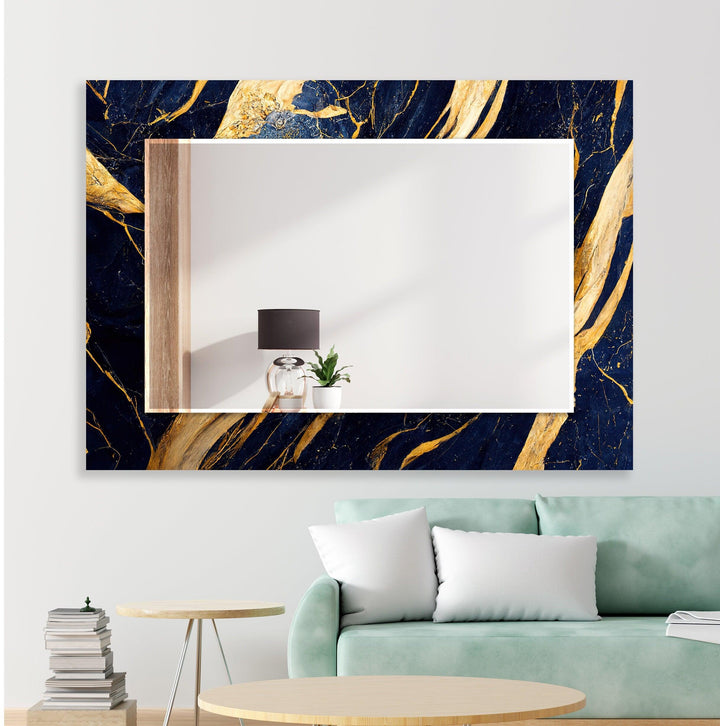 Golden Abstract Dark Blue Wall Mirror decorative mirrors   
