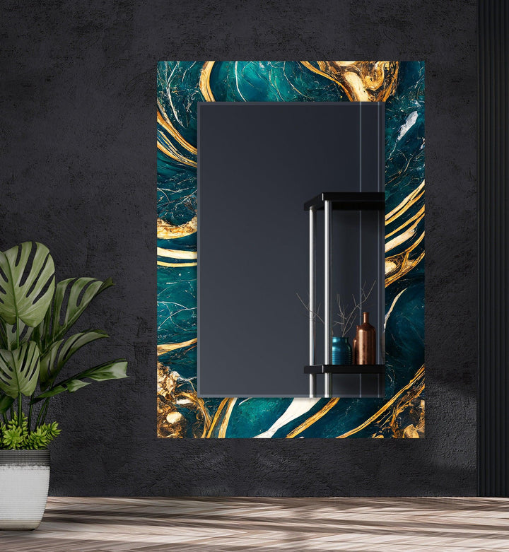 Dark Green Golden Details Wall Mirror Black Wall Mirror
