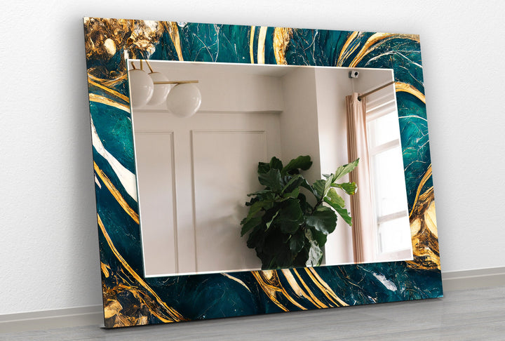 Dark Green Golden Details Wall Mirror Living Room Wall Mirror
