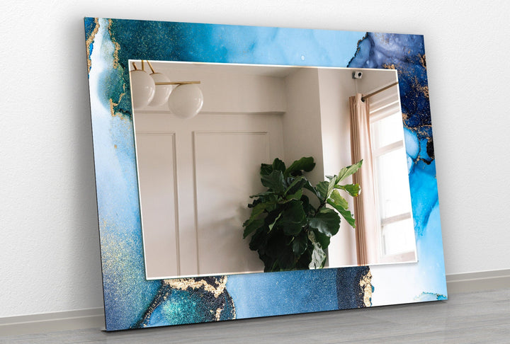 Marble Blue with Golds Wall Mirror mirrors in black
