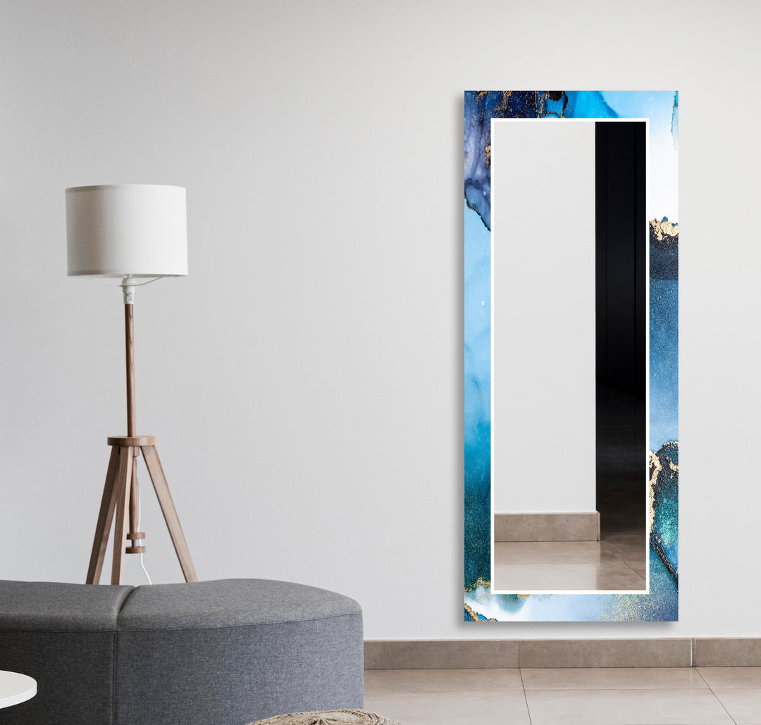 Marble Blue with Golds Wall Mirror Entryway Wall Mirror
