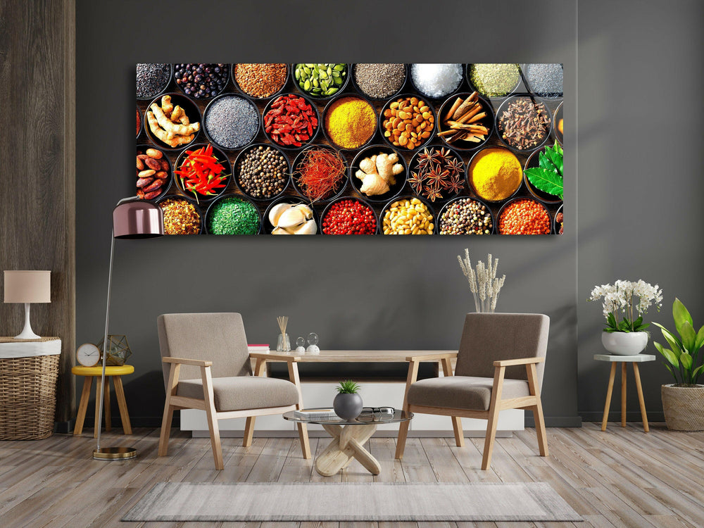 Various Spices Kitchen Glass Wall Art, glass image printing, glass prints from photos