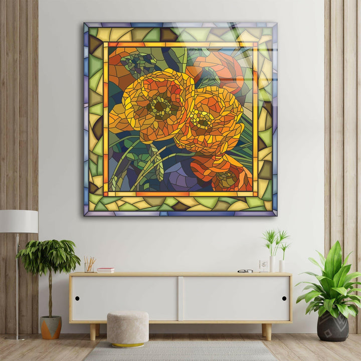 Orange Flowers Stained Glass Wall Art glass pictures for Wall, glass prints wall art