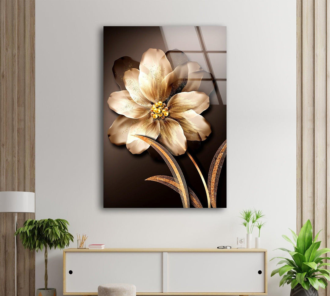 Golden Flower Glass Wall Art, art glass wall art, glass wall art pictures