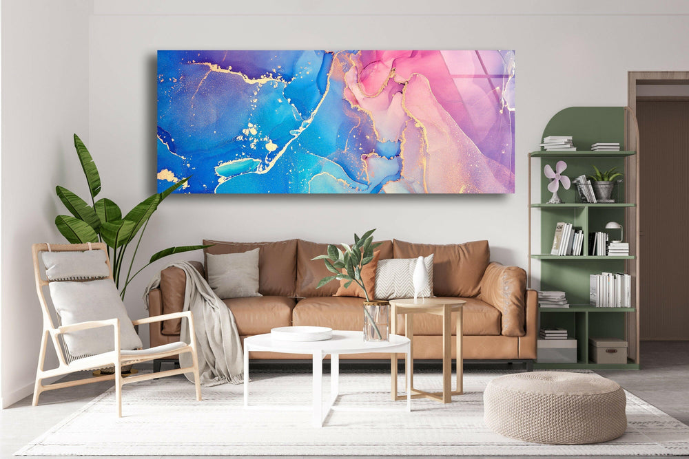 Pink, Blue Marble Abstract Glass Wall Art, print on glass, glass printed photos