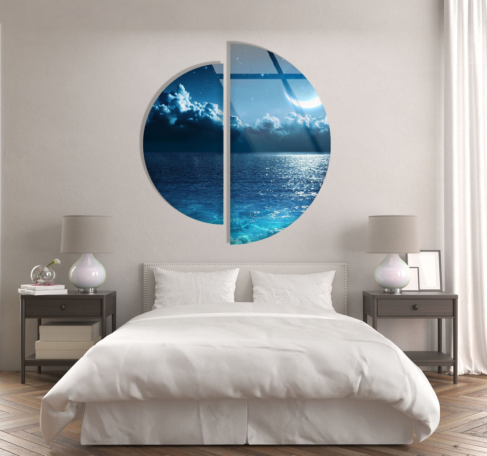 Set of 2 Piece Moon View Glass Wall Art glass image printing, glass prints from photos
