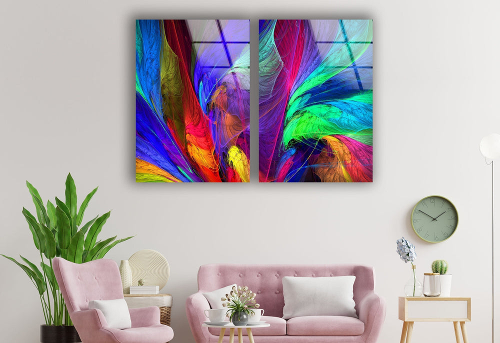 Colorful Neon Fractal Abstract Glass Wall Art, large glass photo prints, glass wall photos