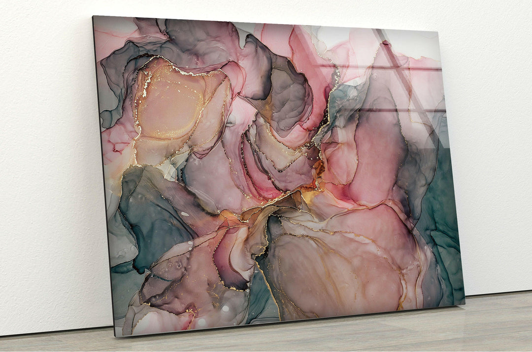 Pink Alcohol Ink Gray Glass Wall Art