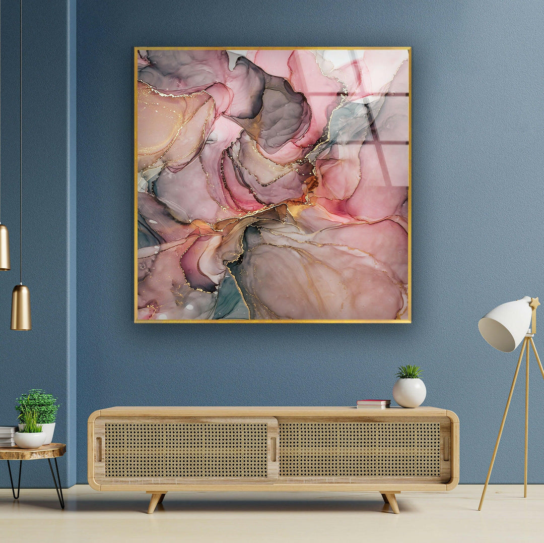 Pink Alcohol Ink Gray Marble Glass Wall Art