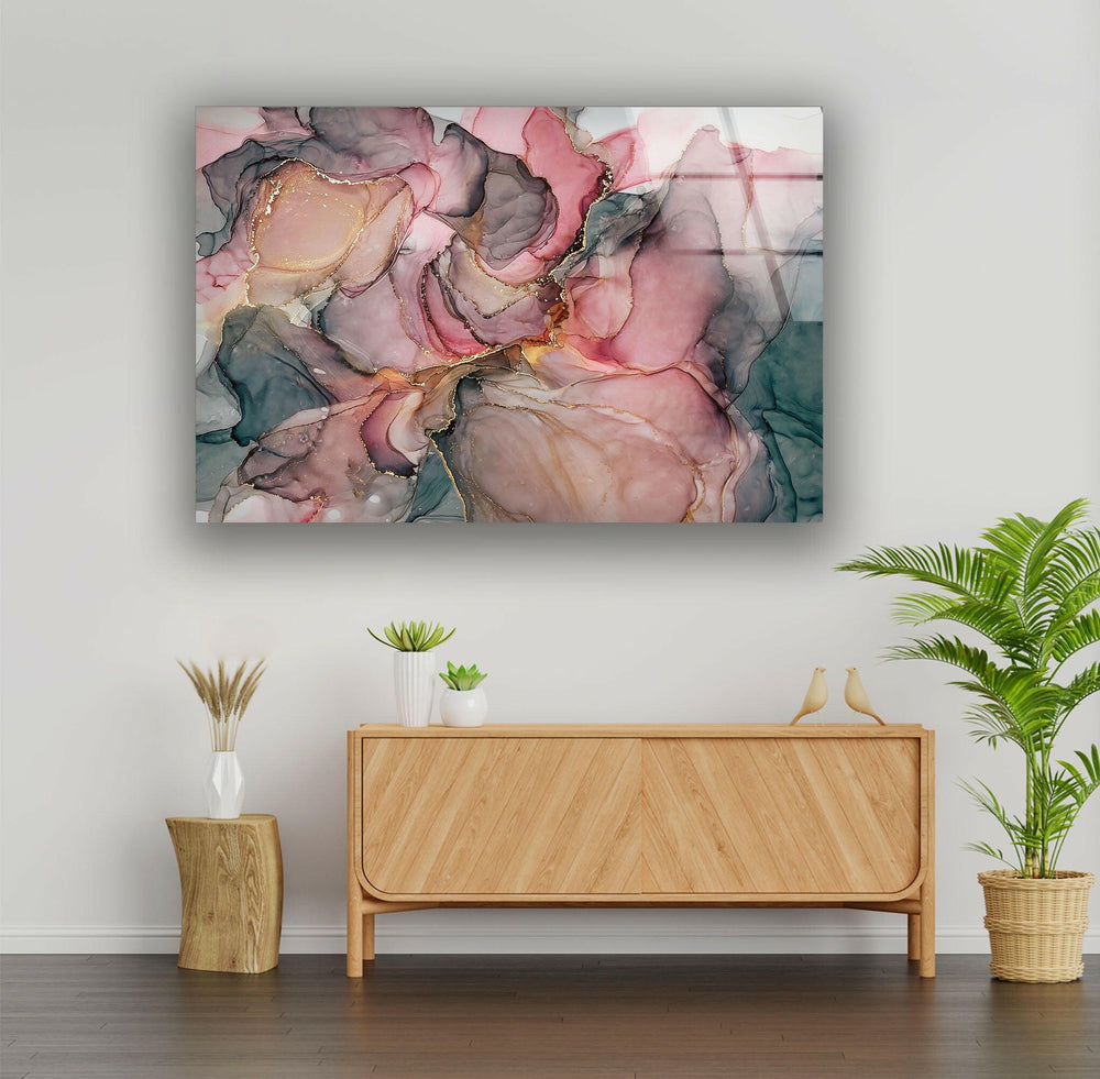 Pink Alcohol Ink Gray Marble Glass Printing Wall Art