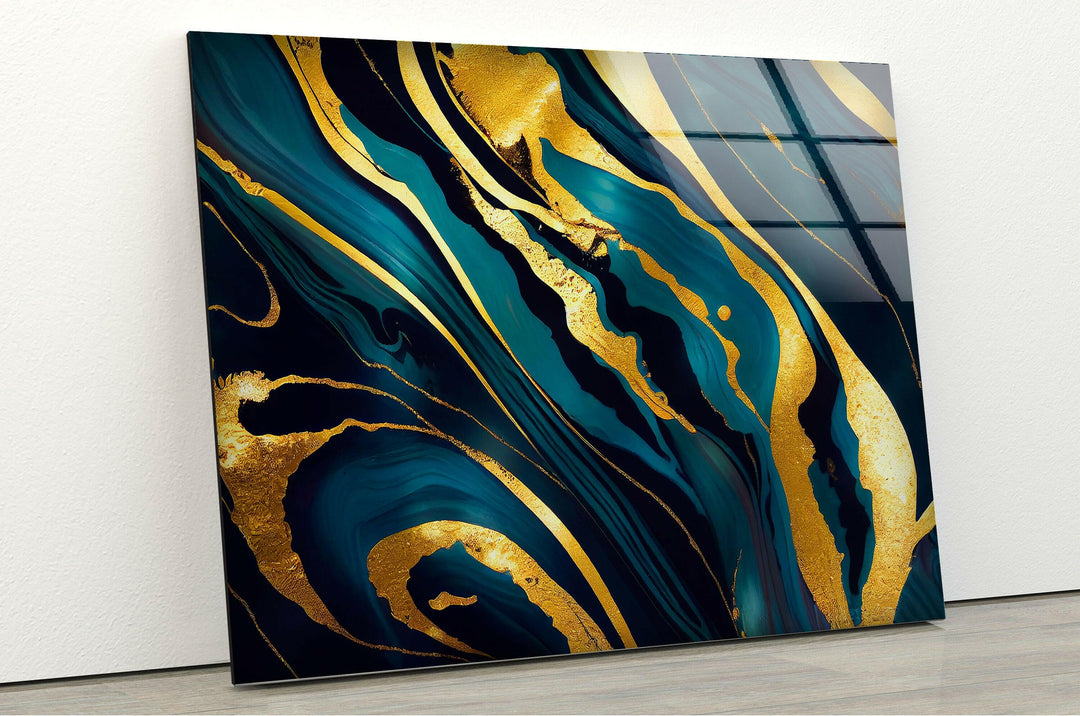 Alcohol Ink Gold Abstract Glass Wall Art glass art painting, glass art for the Wall