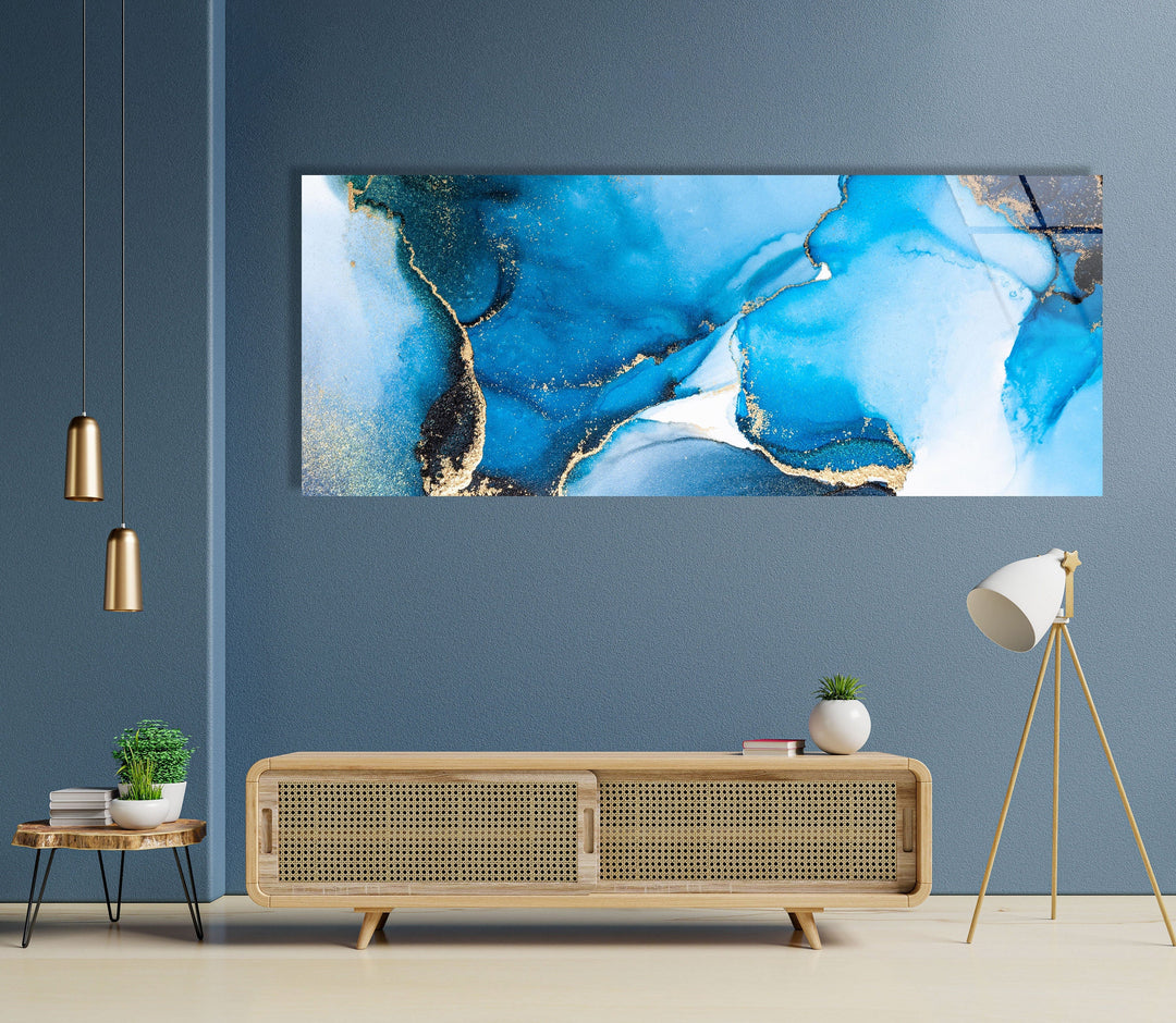 Blue Marbled Alcohol Ink Abstract Glass Wall Art, Glass Printing Wall Art, Print photos on glass