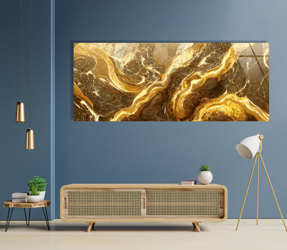 Gold and White Marble Abstract Glass Wall Art, large glass photo prints, glass wall photos