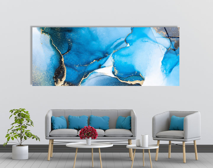 Blue Marbled Alcohol Ink Abstract Glass Wall Art, art glass wall art, glass wall art pictures