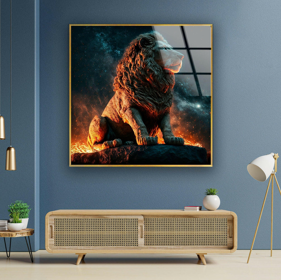 Fire Lion Glass Wall Art glass pictures for Wall, glass prints wall art