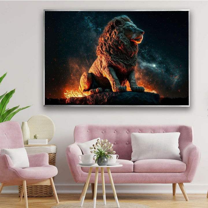 Fire Lion Glass Wall Art glass image printing, glass prints from photos