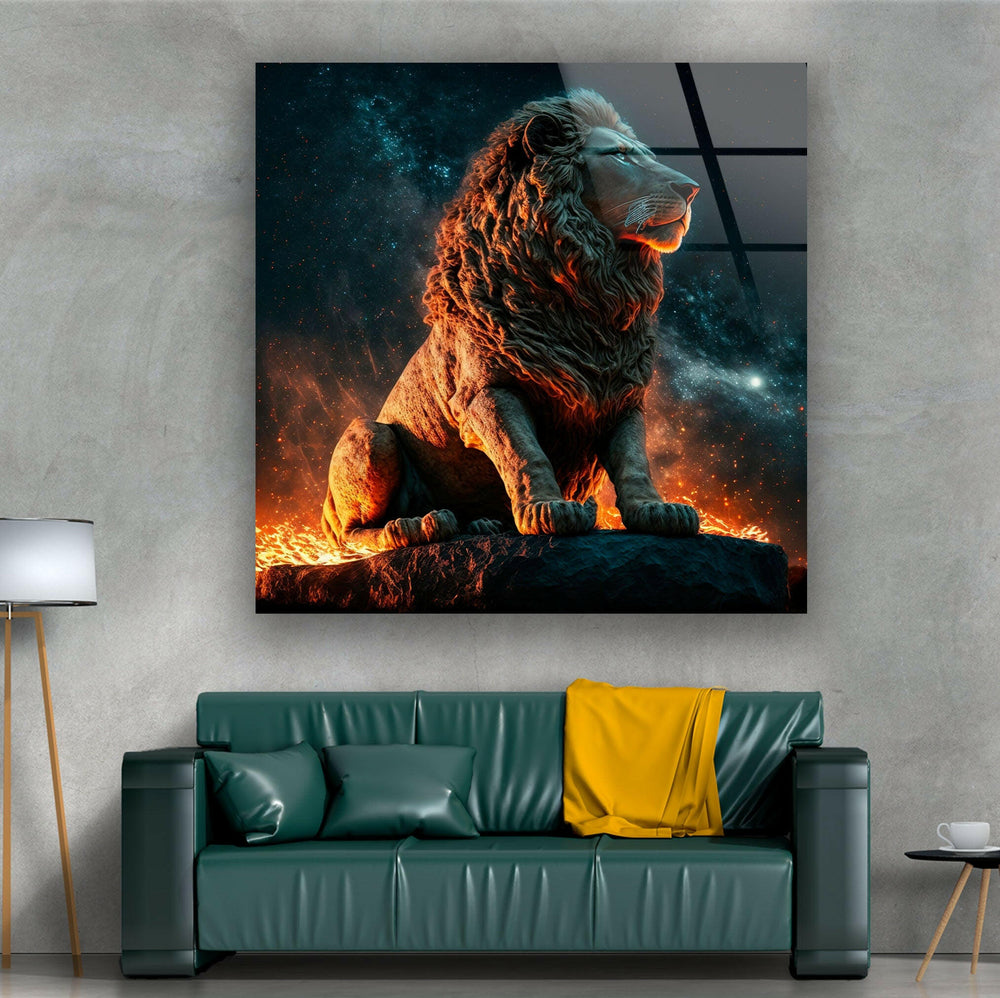 Fire Lion Glass Wall Art             glass wall decor, glass wall art decor