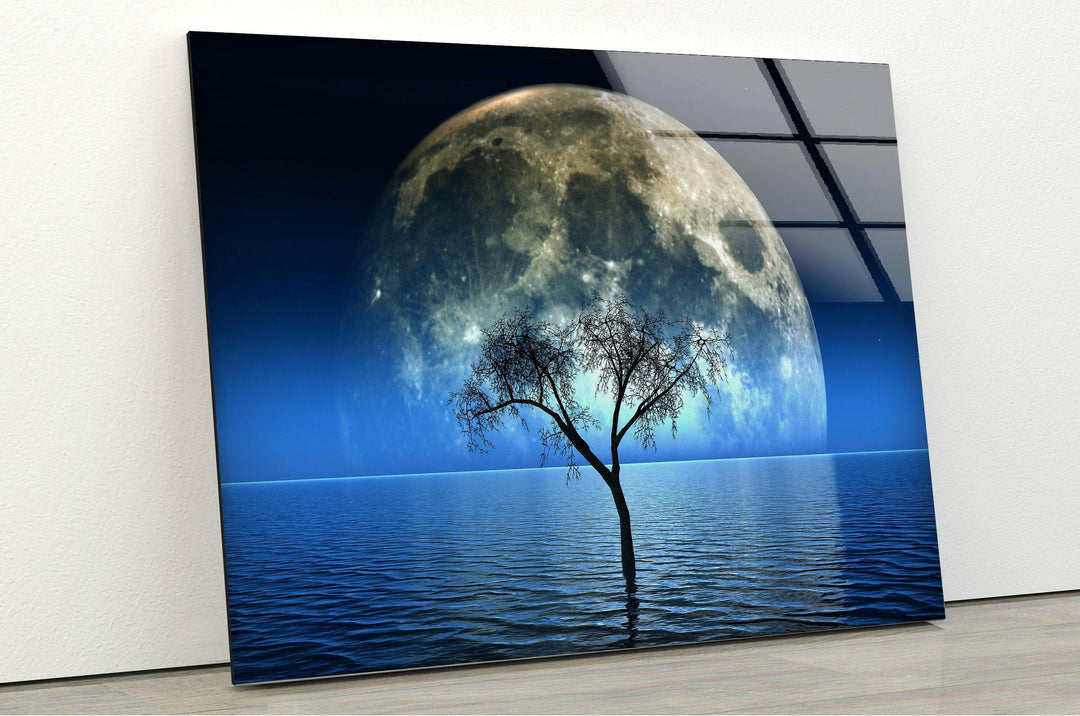 Fantastic Night Moon Glass Wall Art print picture on glass, Tempered Glass Wall Art