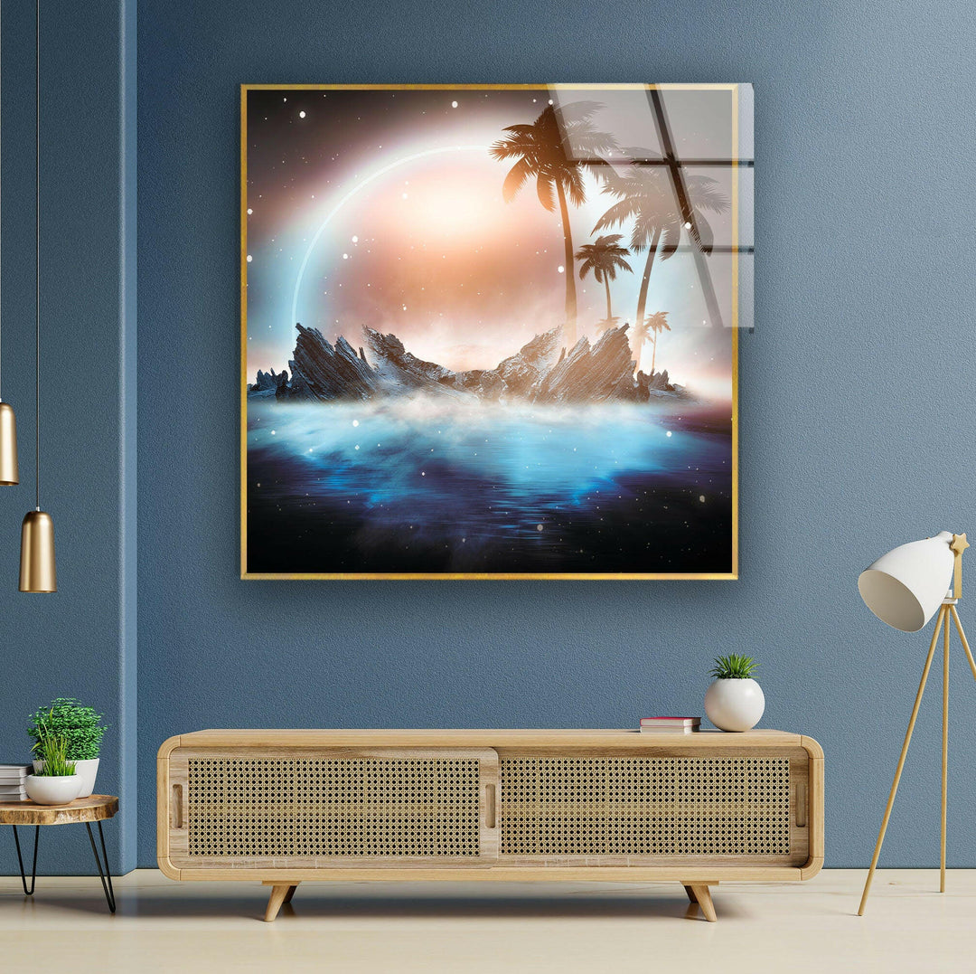 Night Sky Fantastic Moon Glass Wall Art photo print on glass, prints on glass wall art