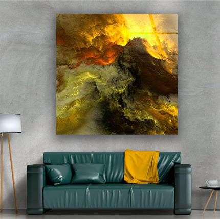 Grey Yellow Clouds Abstract Painting Glass Wall Art