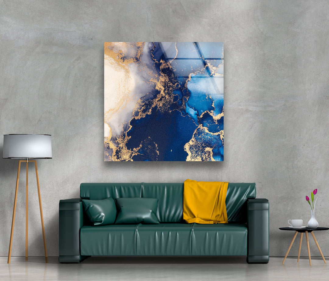 Blue & Gold Marble Design Glass Wall Art glass photo prints, glass picture prints