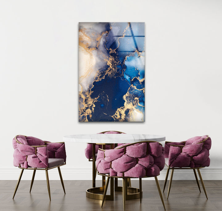 Blue & Gold Marble Design Glass Wall Art Glass Printing Wall Art, Print photos on glass