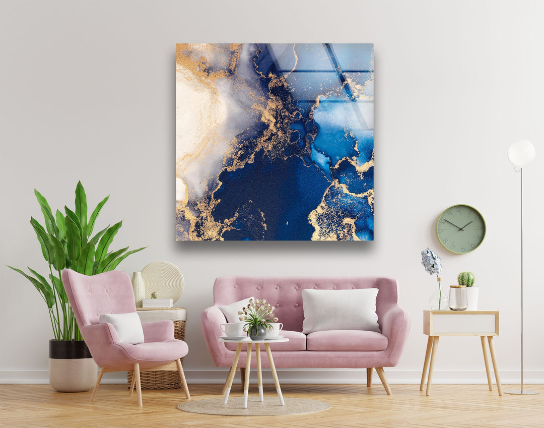 Blue & Gold Marble Design Glass Wall Art glass image printing, glass prints from photos