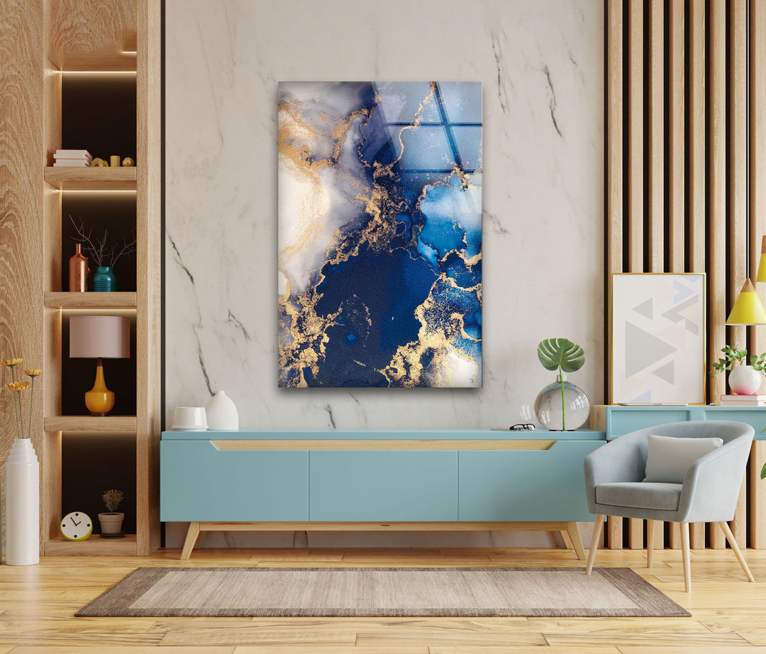 Blue & Gold Marble Design Glass Wall Art glass wall decor, glass wall art decor